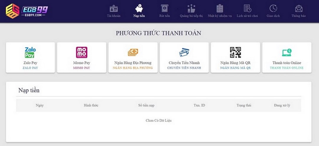 Hình thức thanh toán tại EGB99